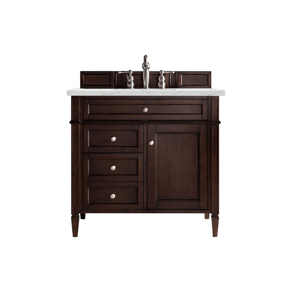 James Martin Vanities Brittany 36in Single Vanity, Burnished Mahogany w/ 3 CM Ethereal Noctis Quartz Top 650-V36-BNM-3ENC - main